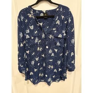 Torrid Disney Cinderella Navy Georgette Harper Blouse Size 3 (22/24) Roll Tab